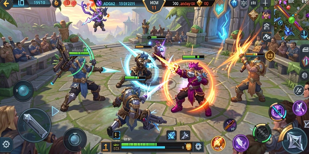 Tangkapan layar gameplay ADG62 menampilkan aksi seru pertarungan tim di arena MOBA.