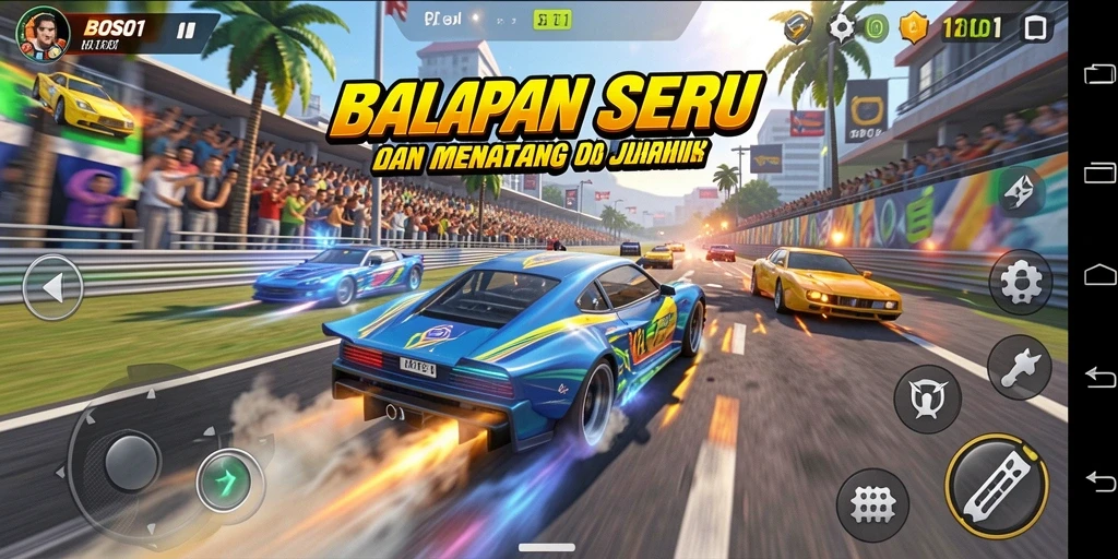 Tampilan seru dari gameplay balapan di BOS01.