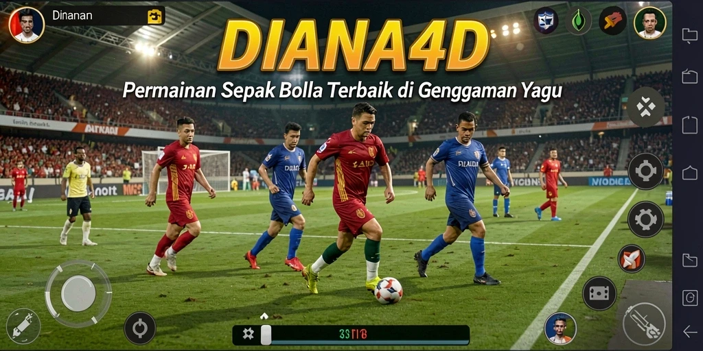 Screenshot DIANA4D menampilkan aksi seru di lapangan sepak bola.