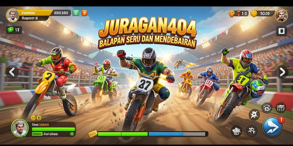 Tampilan gameplay seru dalam JURAGAN404 saat balapan di jalanan.