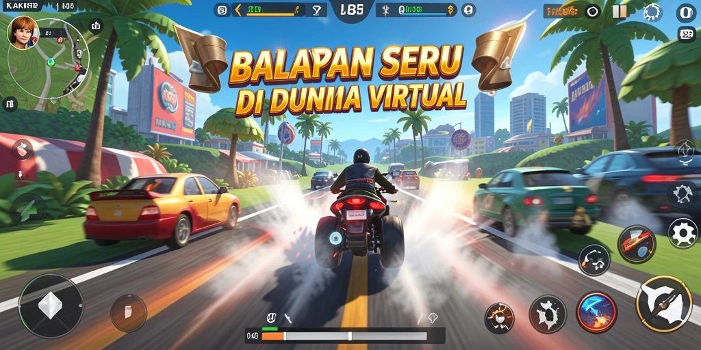 Screenshot KAKRP menampilkan momen balapan yang mendebarkan di trek urban.