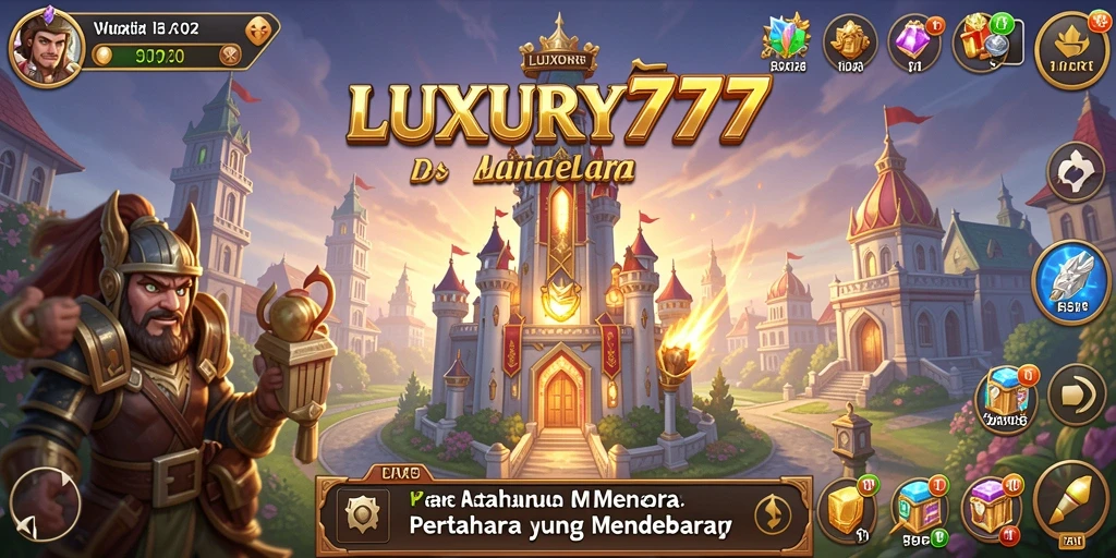 Gameplay LUXURY777 yang menunjukkan pertahanan menara yang strategis.