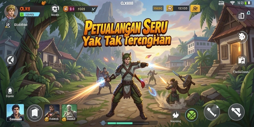 Tangkapan layar utama OLX888 menggambarkan aksi seru dalam gameplay petualangan.