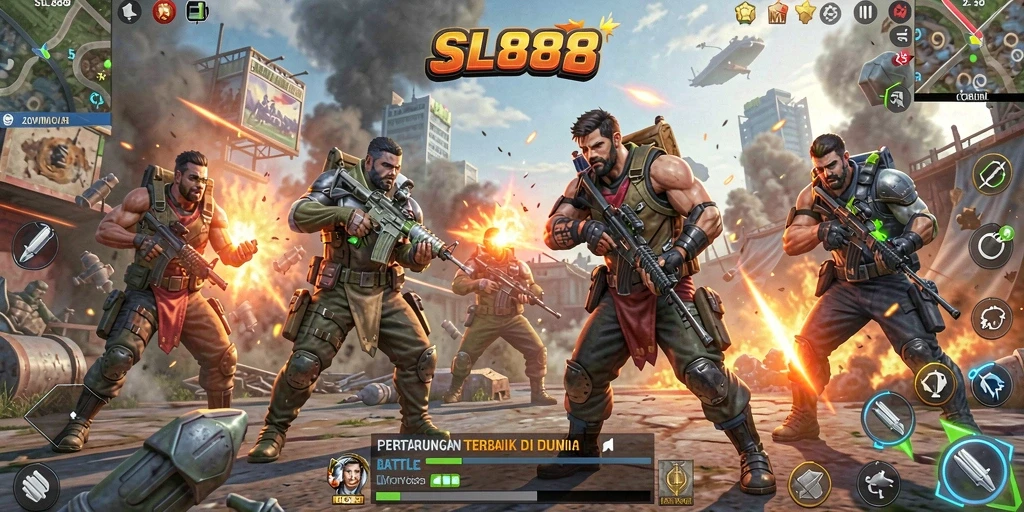 Tampilan seru gameplay SL888 dengan aksi Battle Royale yang menegangkan.