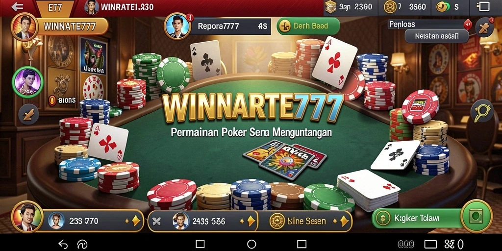 Screenshot gameplay WINRATE777 menampilkan suasana seru saat bermain Poker.